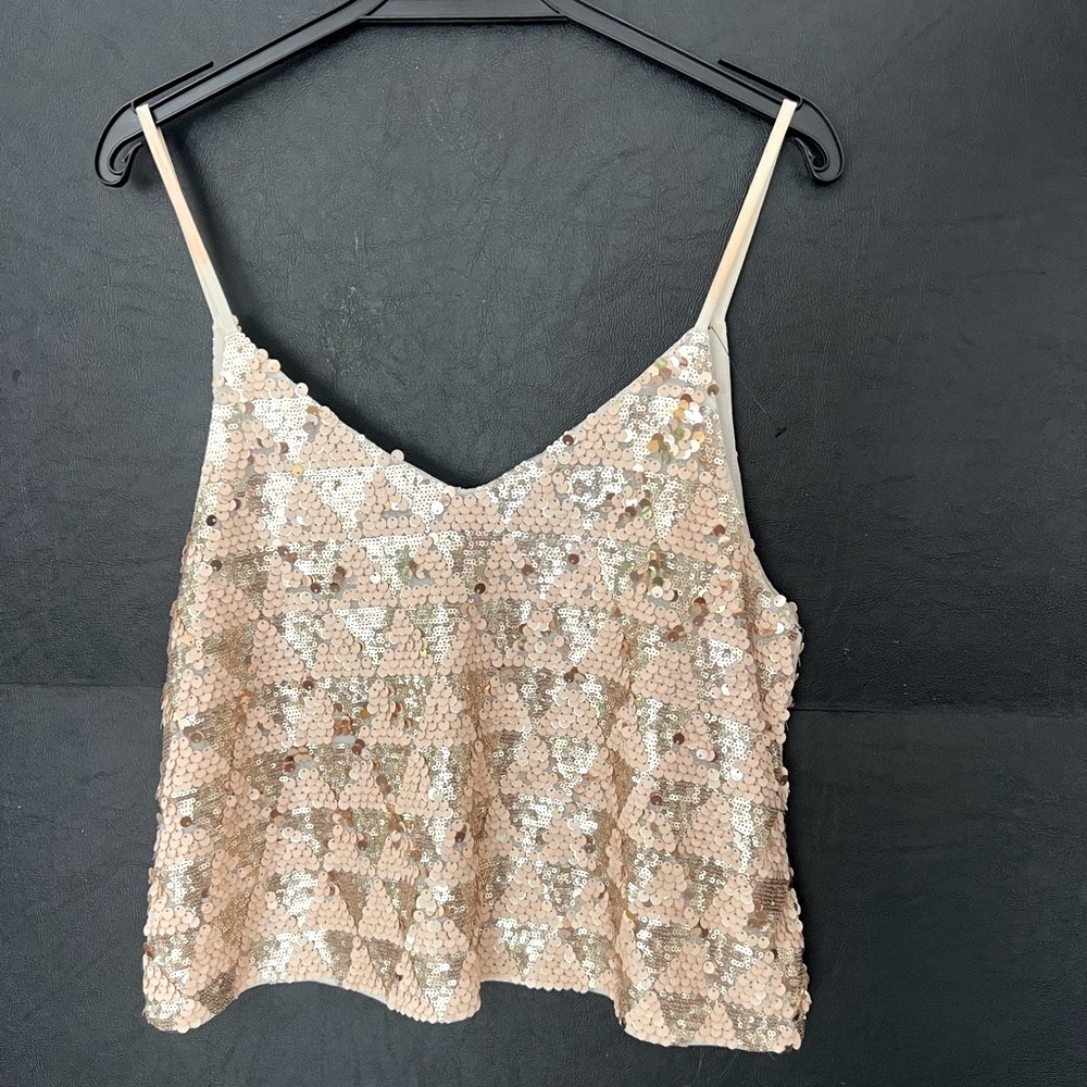 Vintage Sequin Crop Top in Gold, Cream & Peach in Triangular Geometric Design
